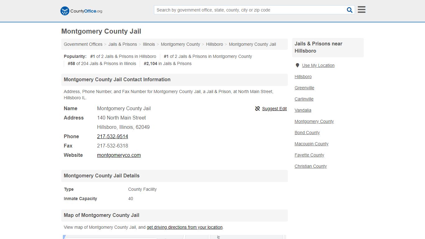 Montgomery County Jail - Hillsboro, IL (Address, Phone, and Fax)